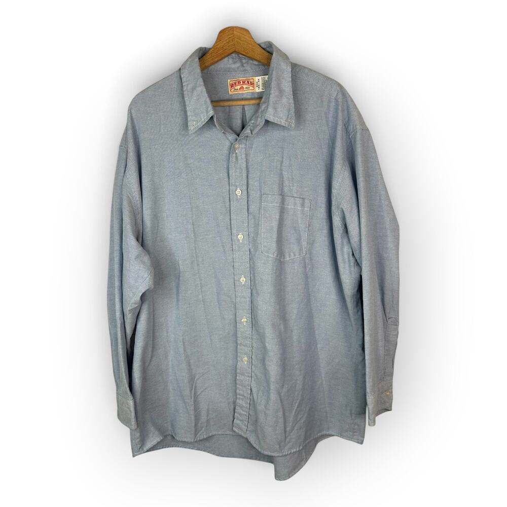 Red Kap Mens Chambray Work Shirt 2XL 35 Blue Button Down Big Tall Workwear